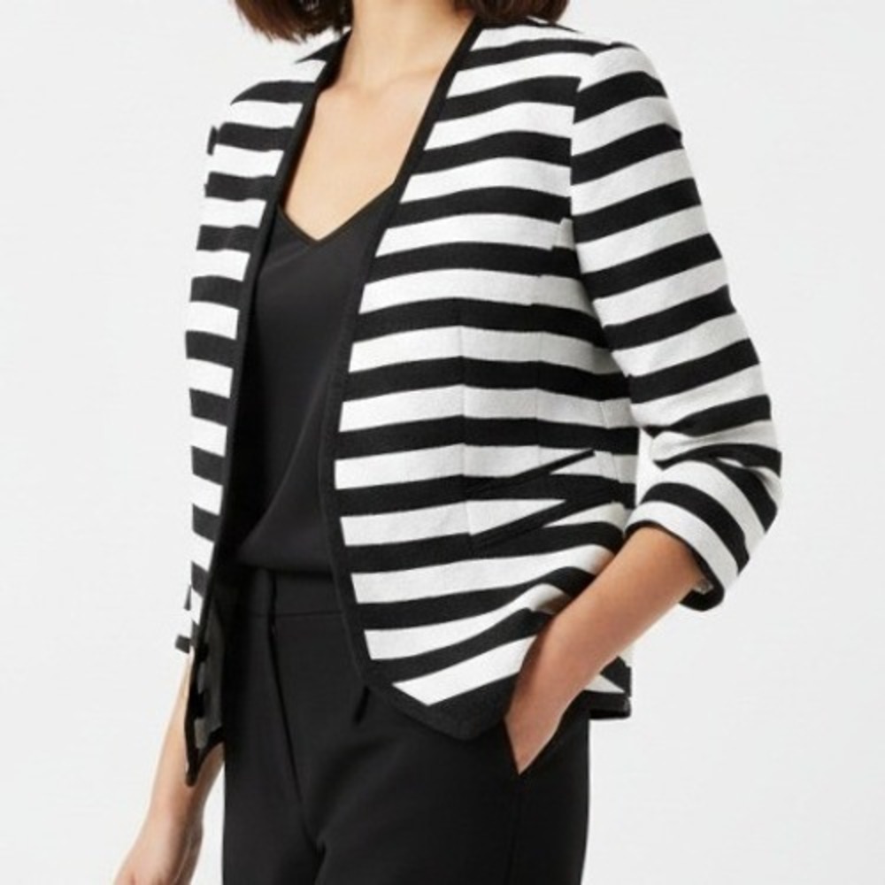 Ann Taylor Black & White Striped Open-Front Blazer Jacket Size 4